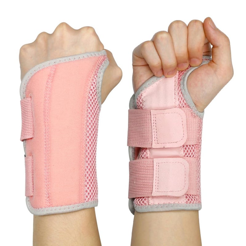 NuVigor Wrist Support Splint Brace, Right Left Hand Wrist Brace Carpal Tunnel for Men Women,Night Wrist Sleep Splints with Adjustable Straps for Arthritis,Pain Relief(Pink-Gray,S/M Left Hand)